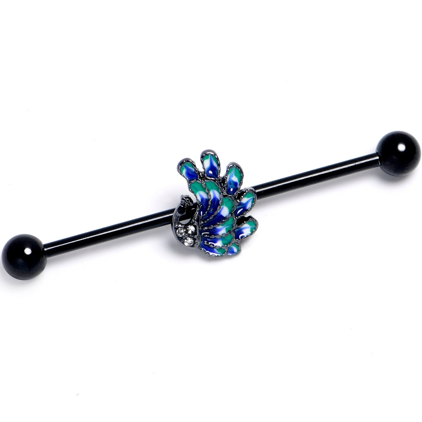 14G Clear Gem Black Peacock Green Industrial Barbell 38mm