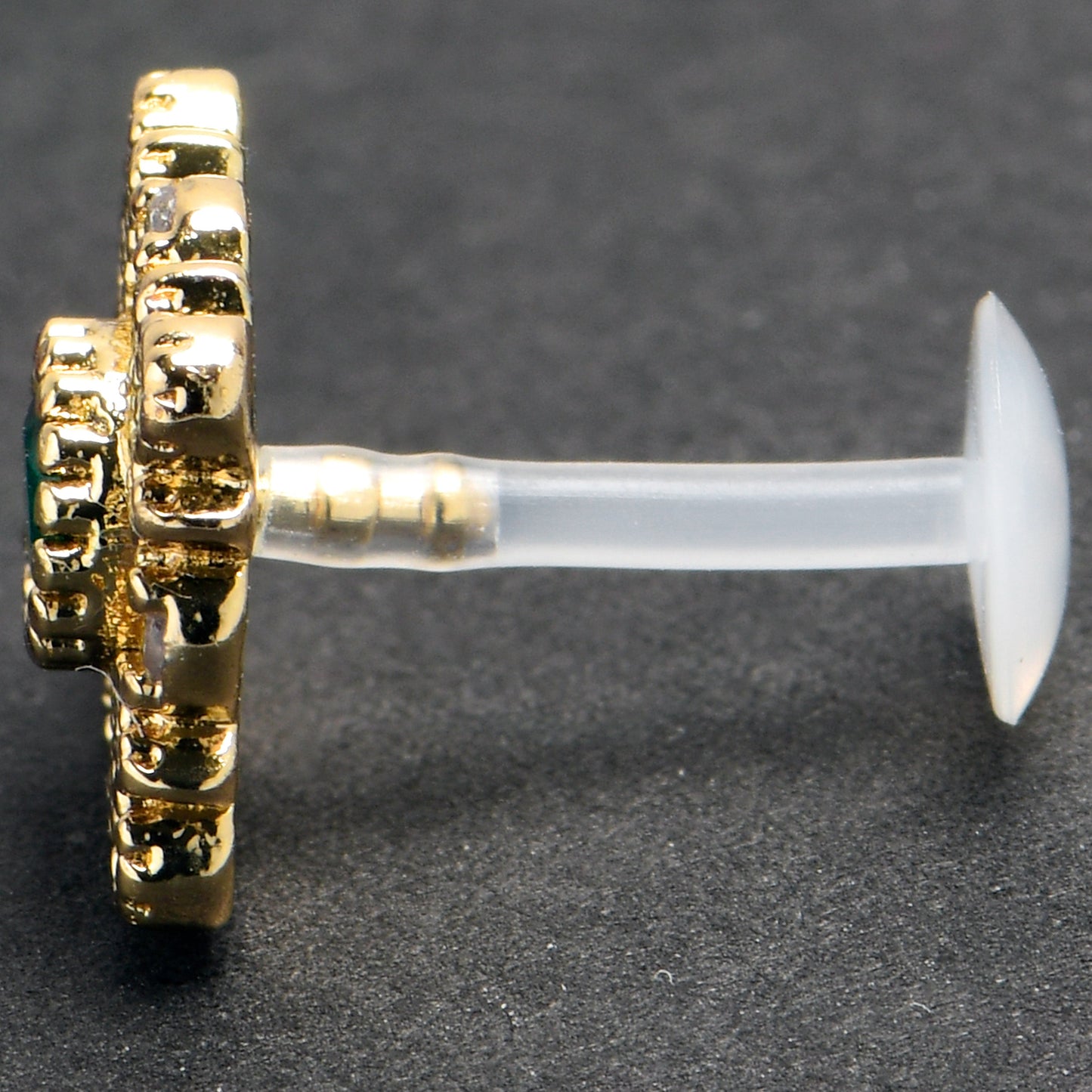 16G 5/16 Green Gem Classic Cross PTFE Bioplast Labret Monroe Tragus