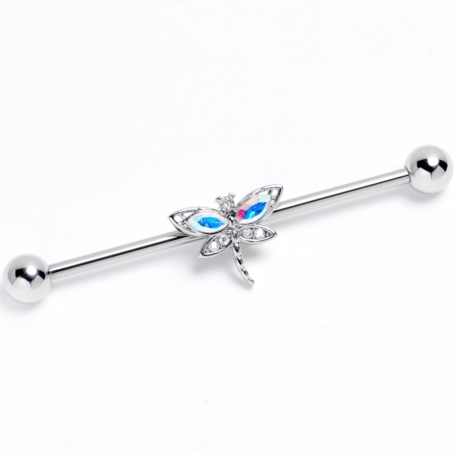 14G Aurora CZ Gem Understated Dragonfly Industrial Barbell 38mm