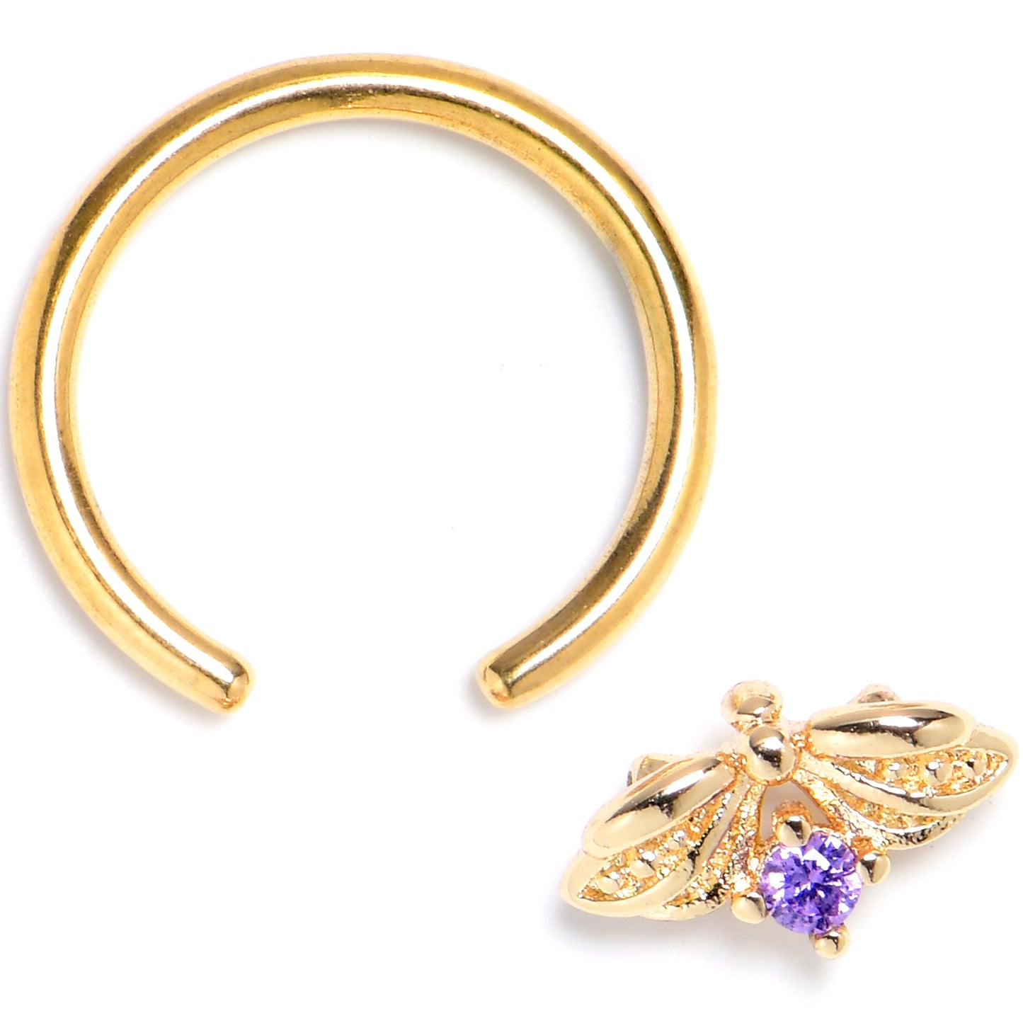 16G 3/8 Purple Gem Gold Tone Beauty Bug Insect BCR Captive Ring