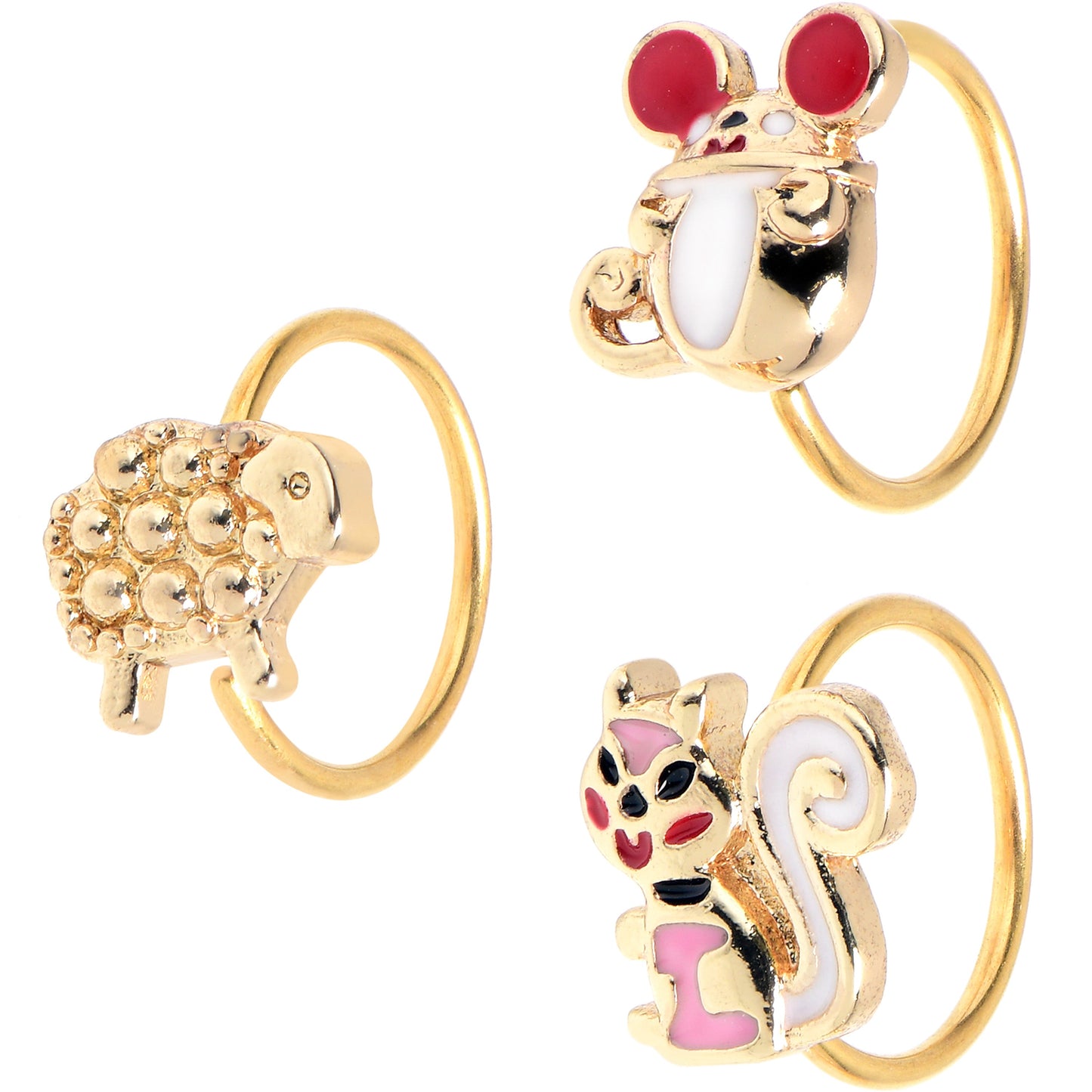 20G 5/16 Gold Tone Pretty Critters Nose Hoop Set of 3
