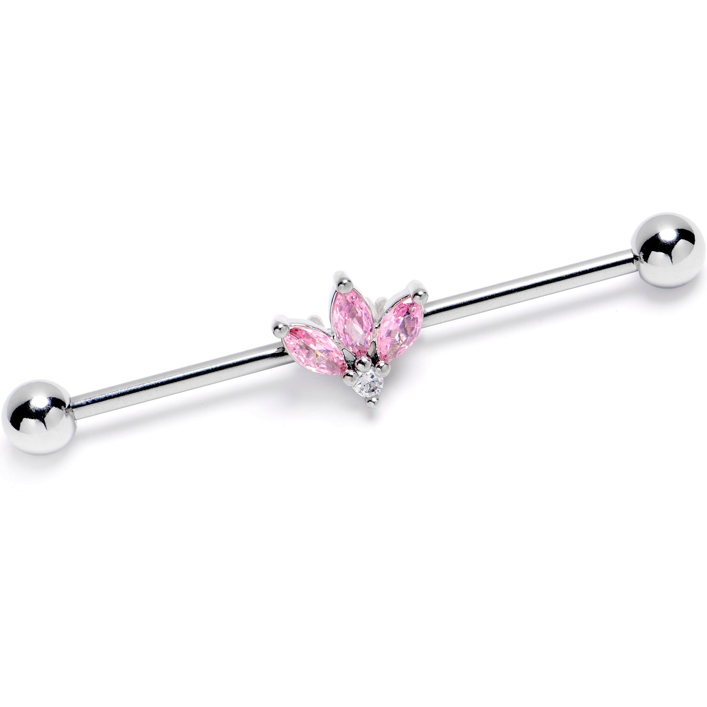 14G Pink Gem Fashion Fan Mini Industrial Barbell 38mm