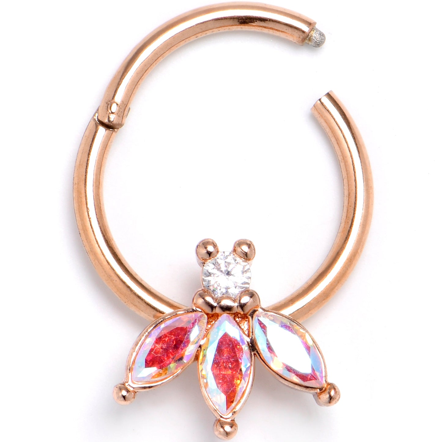 16G 3/8 Aurora Gem Rosy Tone Fashion Fan Mini Hinged Segment Ring