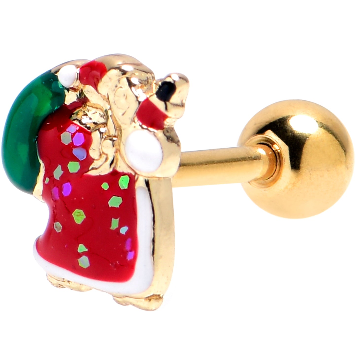 16G 5/16 Gold Tone Glitter Santa Red Cartilage Tragus Earring