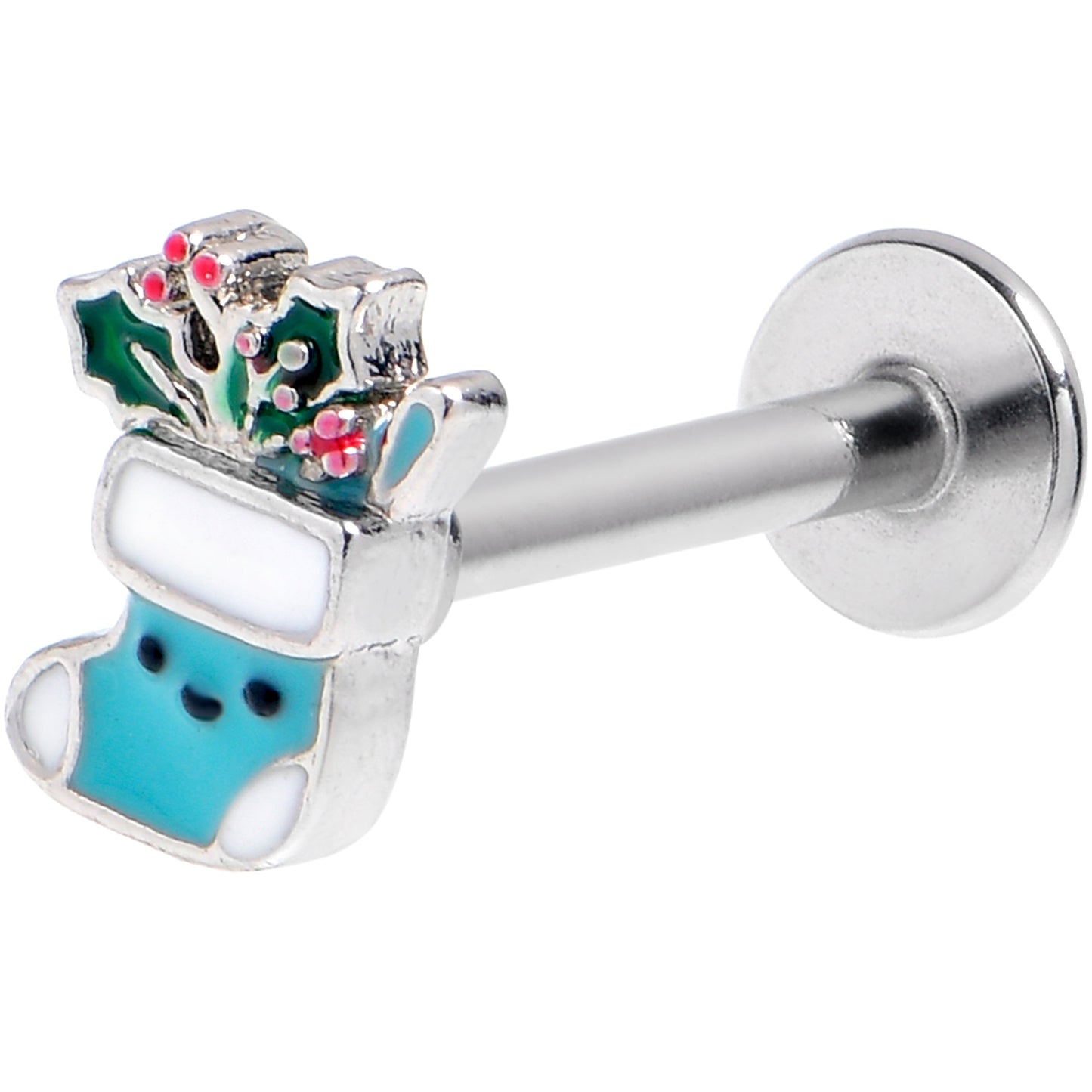 16G 5/16 Festive Blue Christmas Stocking Labret Monroe Tragus