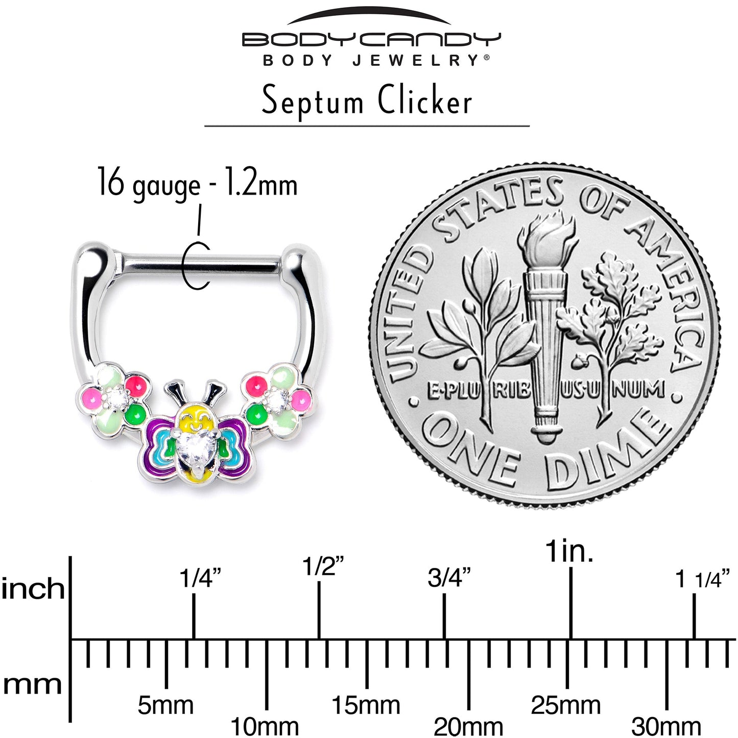 16G 5/16 Clear CZ Gem Butterfly Love Bug Flower Cartilage Clicker