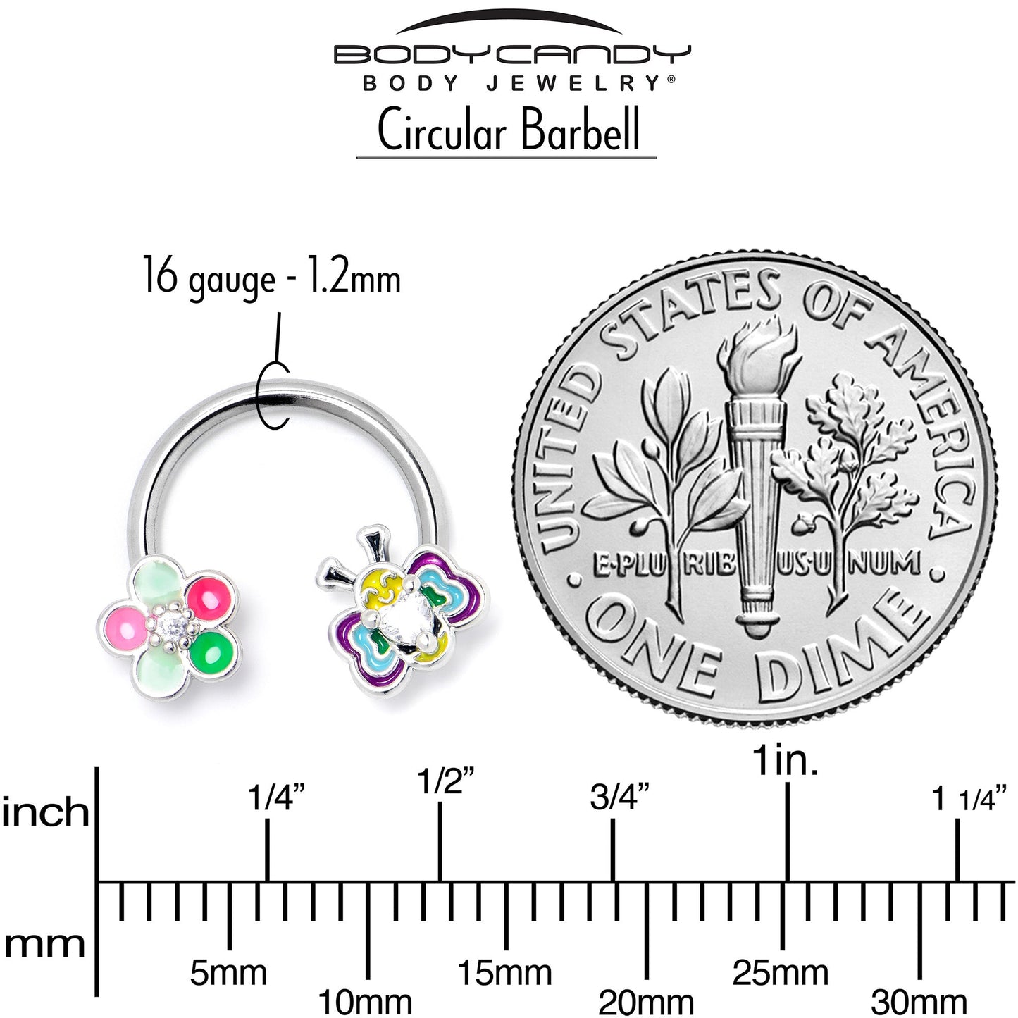16G 3/8 Clear CZ Gem Butterfly Love Bug Horseshoe Circular Barbell