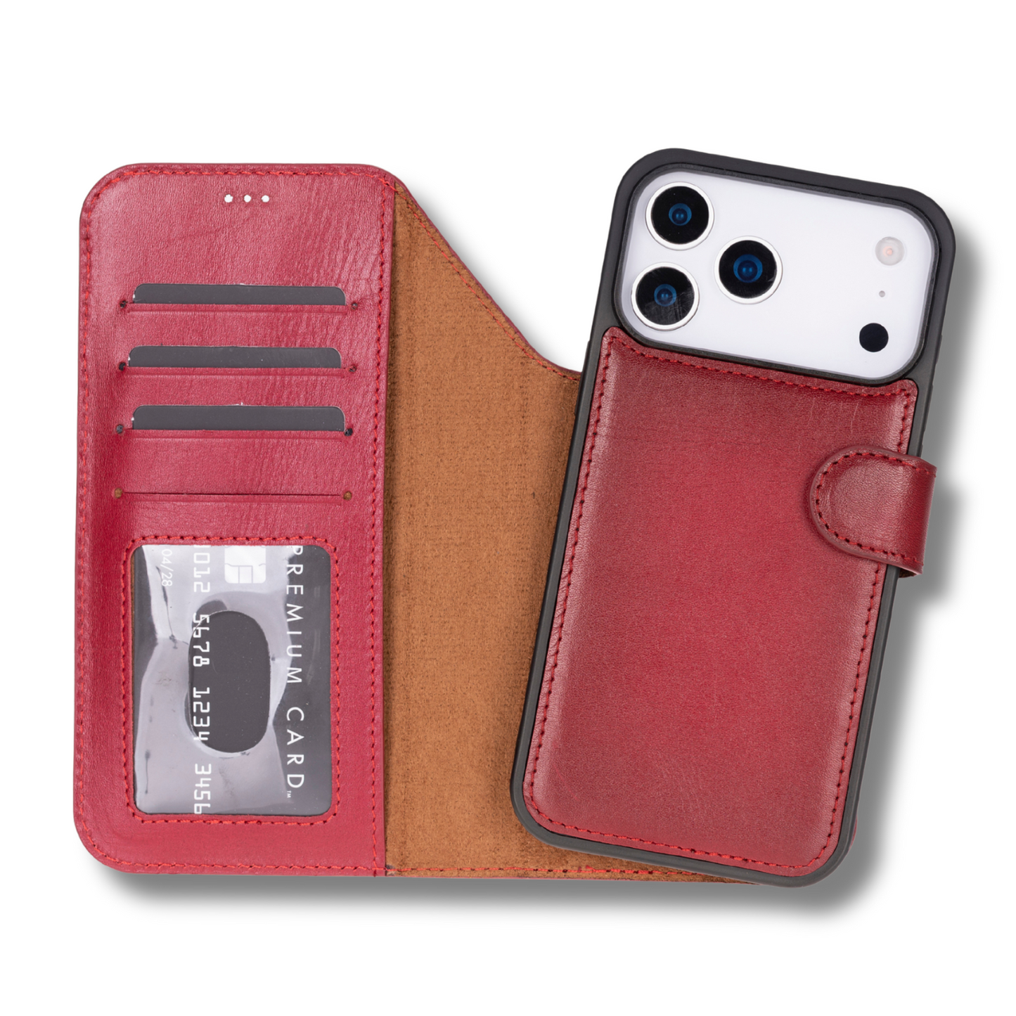 Leather iPhone 17 Pro Max Wallet Case – Red - Austin