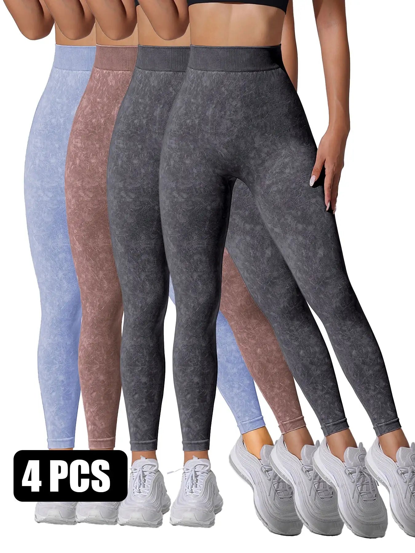 4 Pieces Scrunch Butt Lifting Workout V Back Leggings