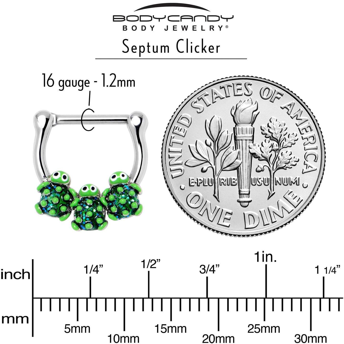 16G 5/16 Textured Turtle Trio Cartilage Clicker