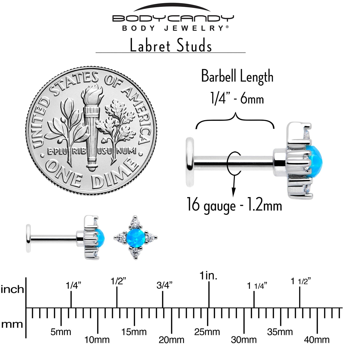 16G 1/4 Blue Synthetic Opal Rhombus Star Flatback Stud