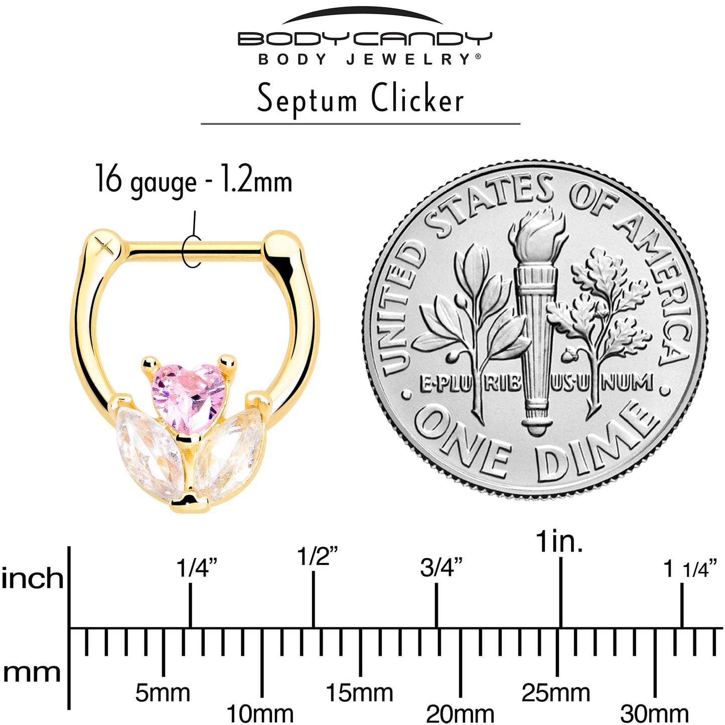 16G 5/16 Pink CZ Gem Gold Tone Love Flower Cartilage Clicker