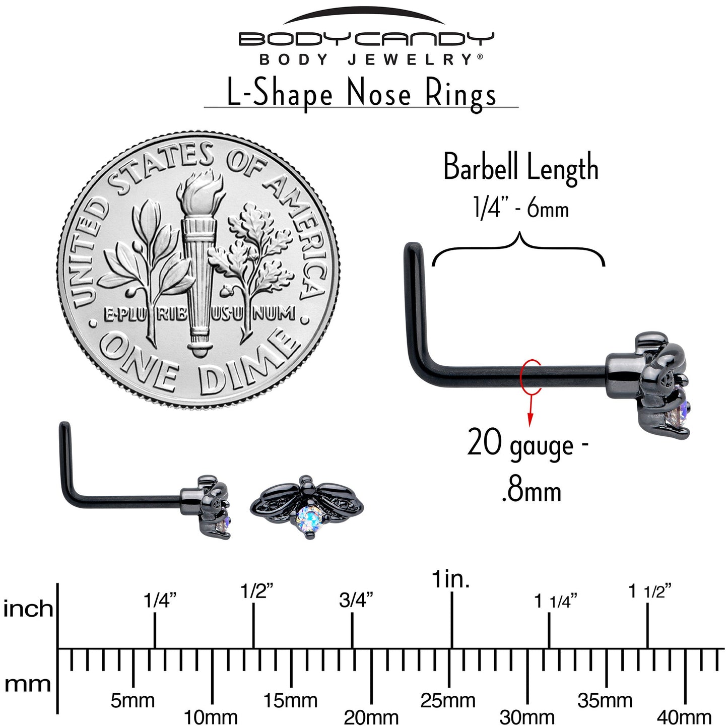 20G 7mm Aurora Gem Black Beauty Bug L Shape Nose Ring