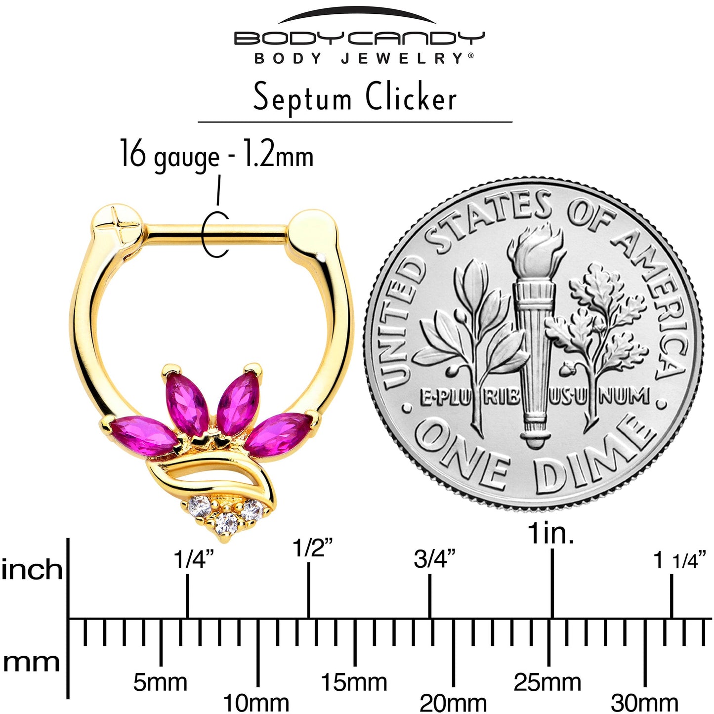 16G 5/16 Red CZ Gem Gold Tone Swirl Fan Cartilage Clicker