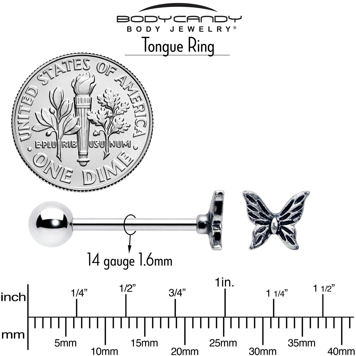 Purple Clear CZ Gem Butterfly Pink Barbell Tongue Ring Set of 4