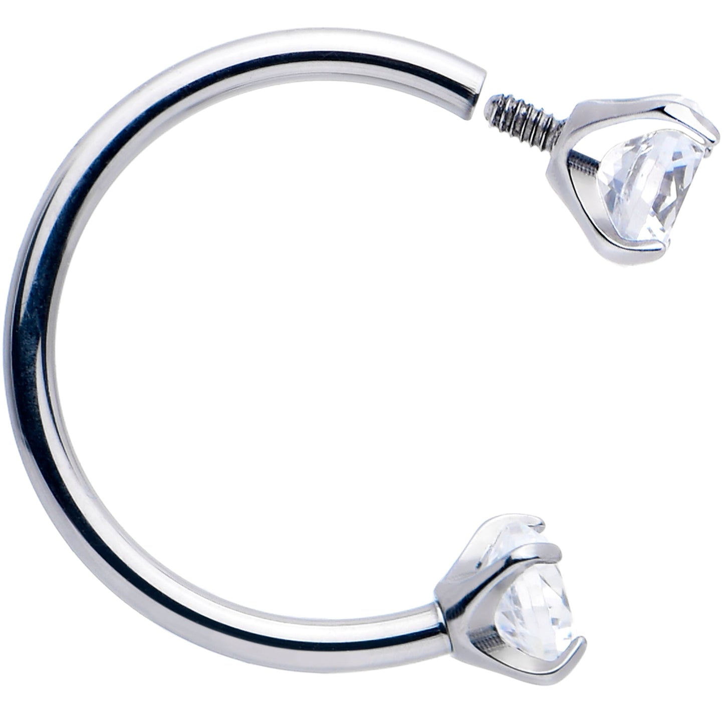 Double Gem Titanium Horseshoe Nose Ring - Internally Threaded Solid Titanium CZ Horseshoe Nose Hoop