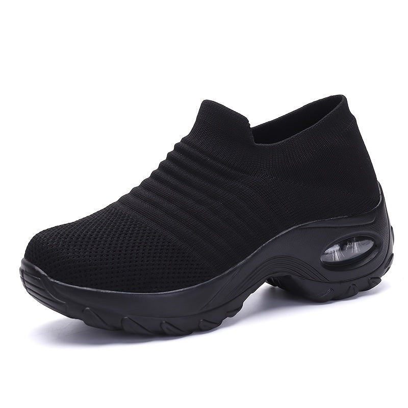 Women's Casual Sports Socks Sneakers Fashionable Thick Sole Air Cushion, Elevated Sloping Heel Rocking Shoes plus size