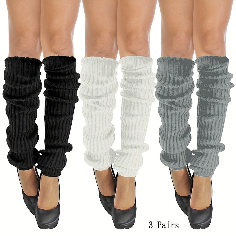 3 Pairs Of Ribbed-knitting Leg Warmer, Fashionable Winter Thermal JK Streetwear Casual Long Leg Warmer Socks For Women And Girls