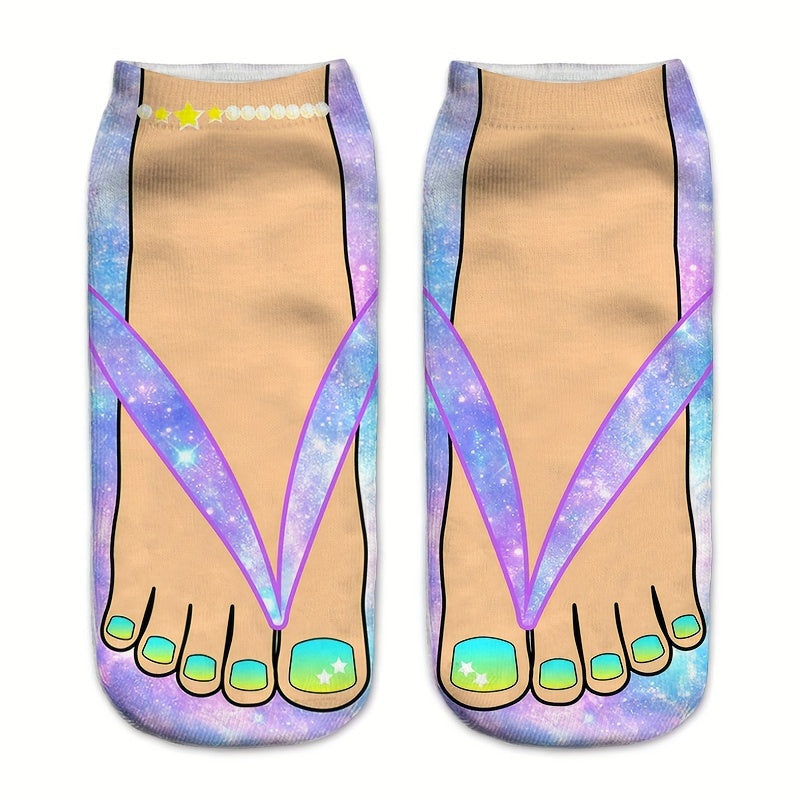 6 Pairs 3D Colorful Toe Slipper Socks, Funny & Trendy Low Cut Ankle Socks, Women's Stockings & Hosiery