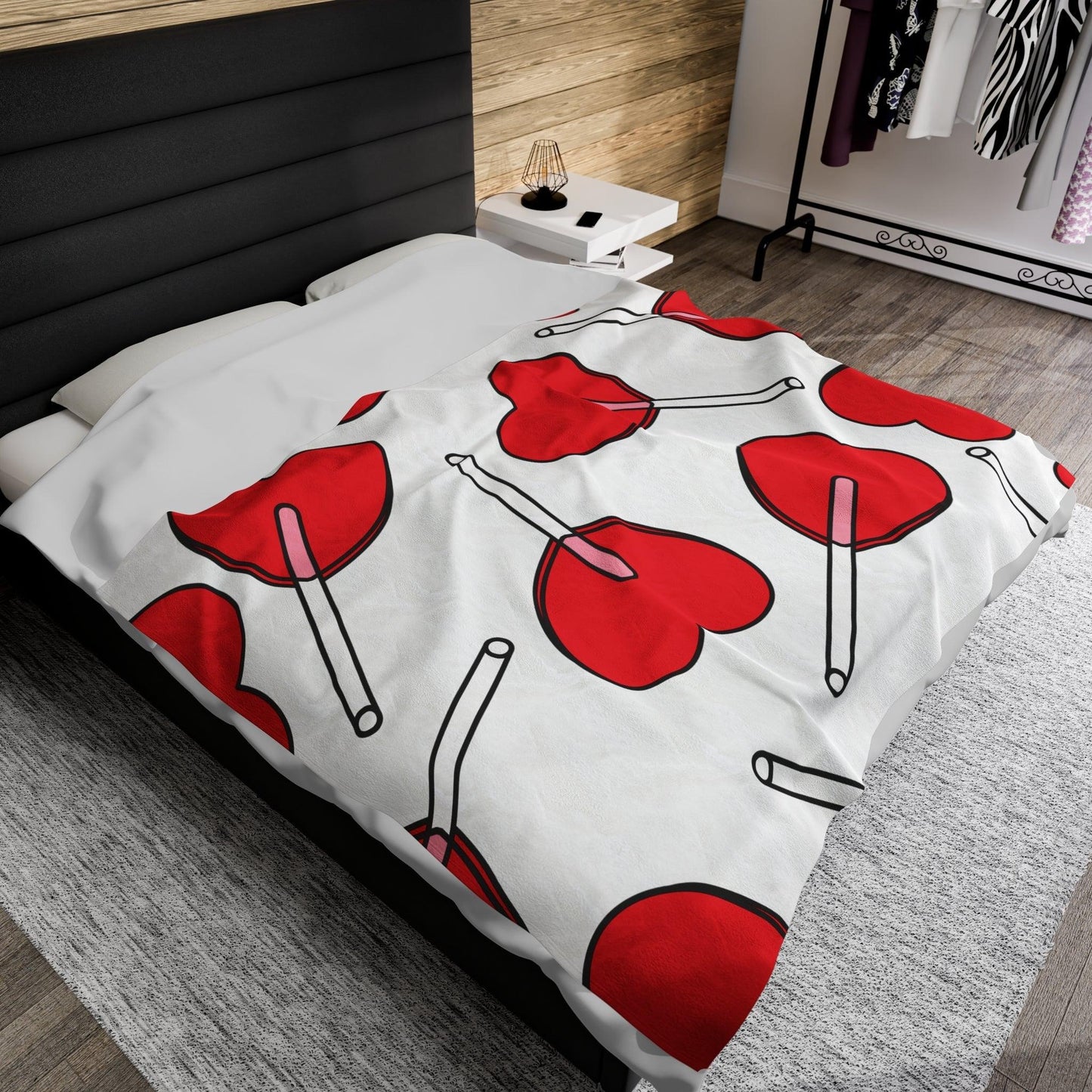 Valentine's Day Heart Lollipop Velveteen Plush Blanket - Lizard Vigilante