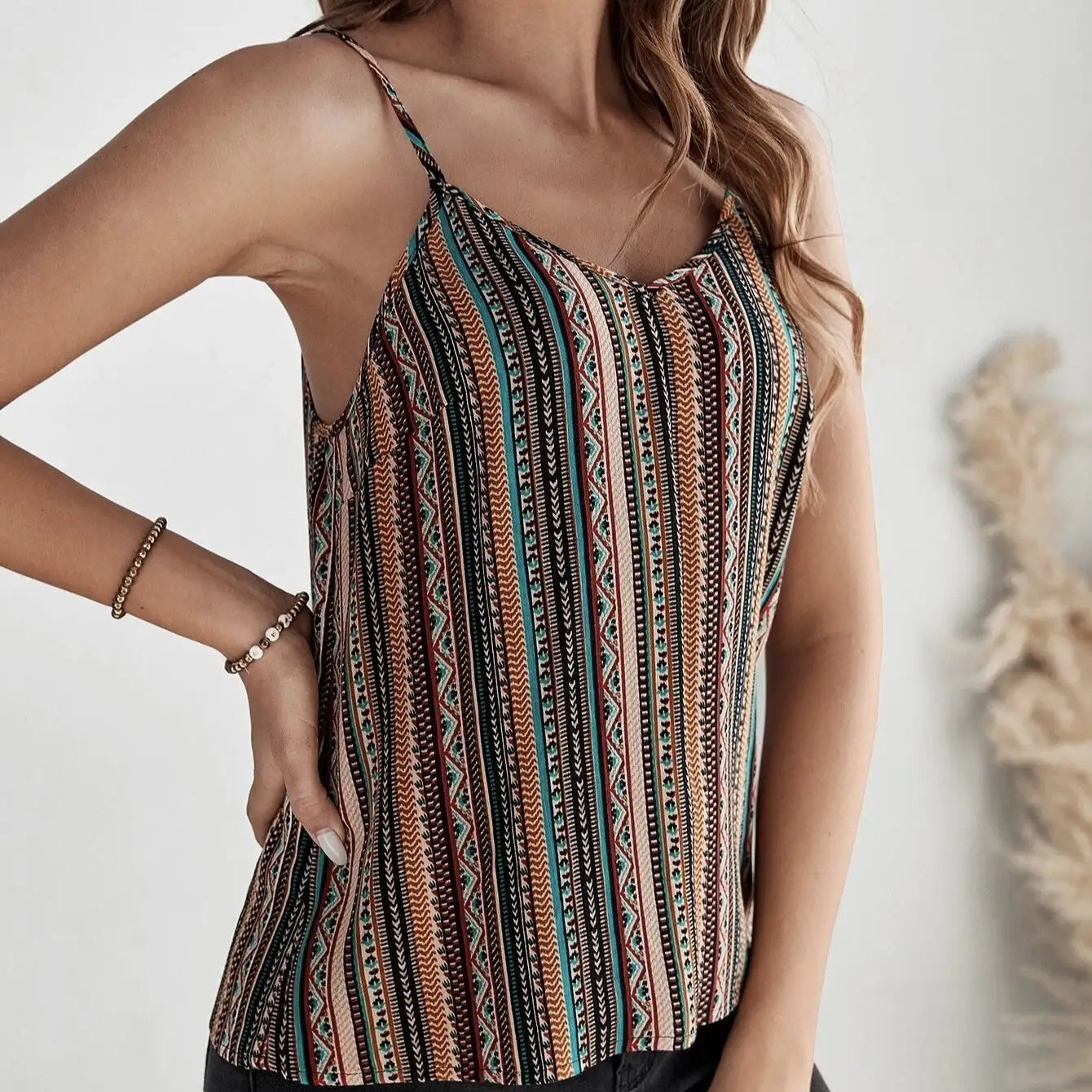 Ladies' Fashionable Geographical Print Retro Camisole Top