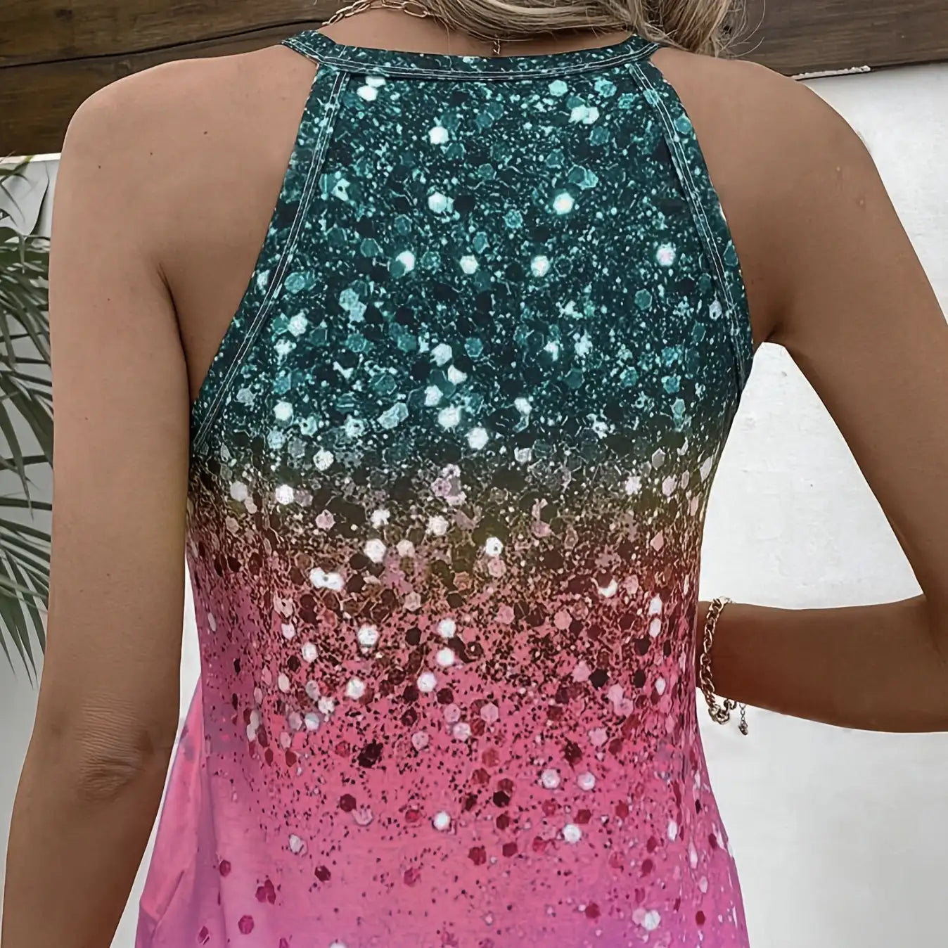 Ladies' Sequined Off Shoulder Printed Fashionable Casual Camisole Vest