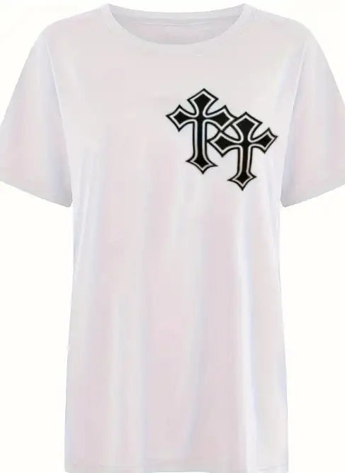 Ladies' Round Neck Printed Fashionable Short Sleeved T-shirt