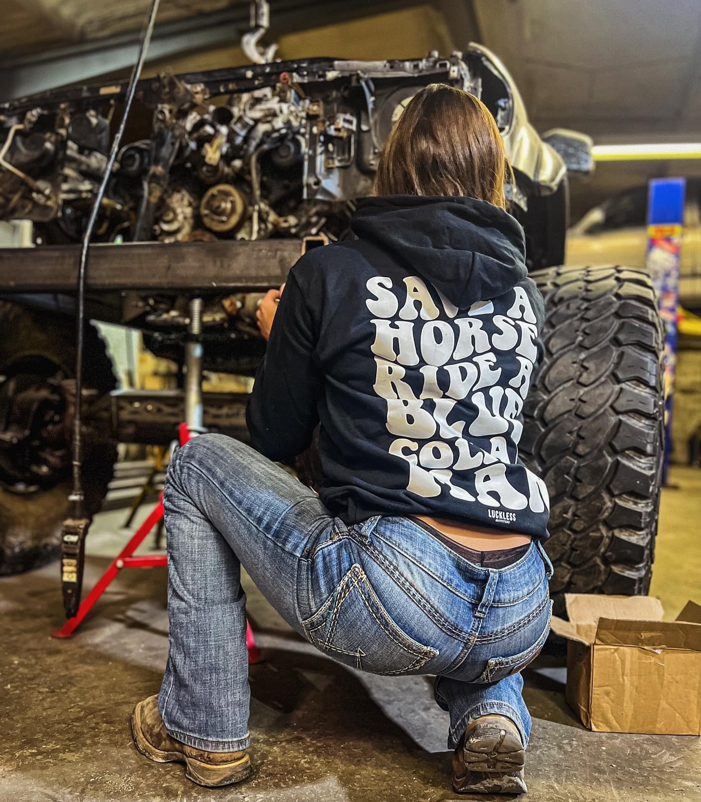 Save a Horse Ride A Blue Collar Man Hoodie