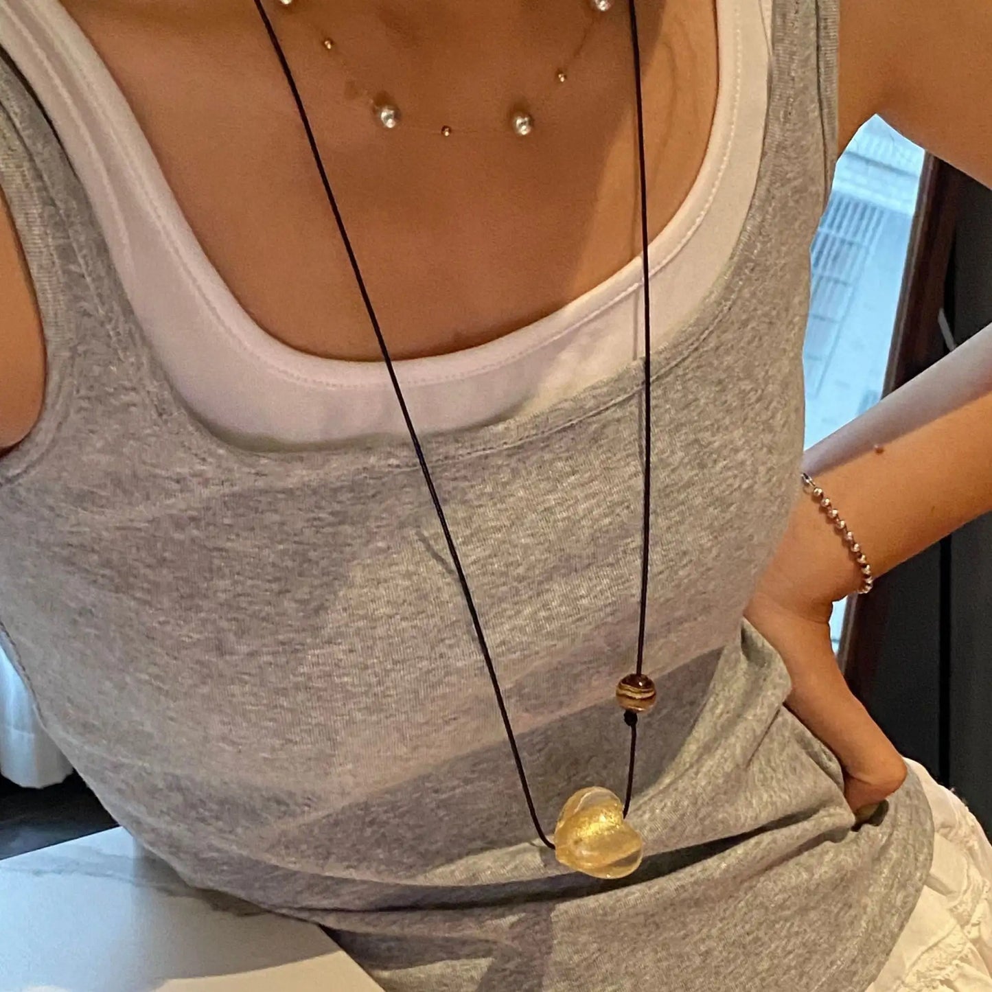 New Style Glass Love Pendant Design Sense Niche Long Necklace