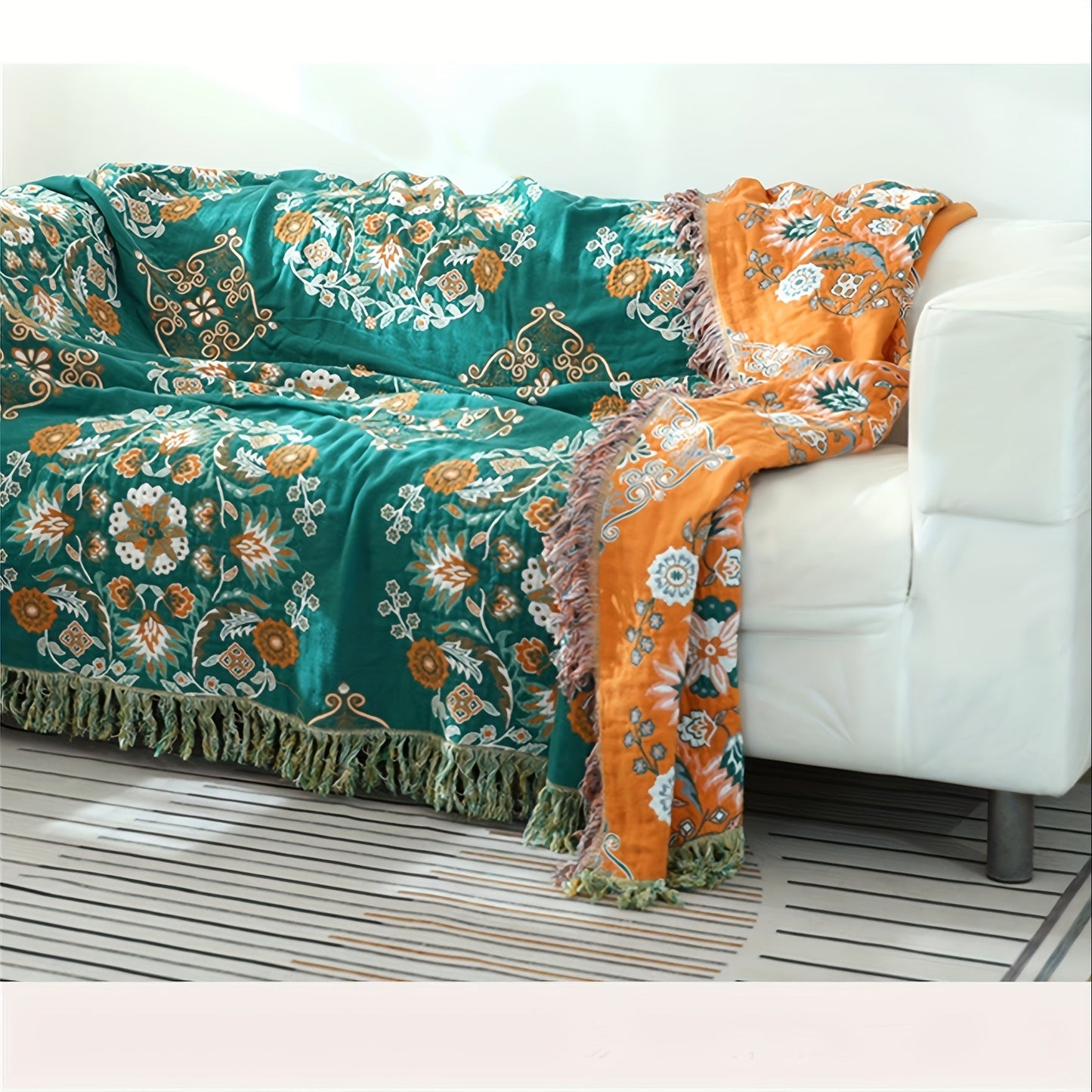 Double-Sided Tassel Sofa Cover for All Seasons - Soft and Durable Sofa Blanket for Ramadan and Beyond