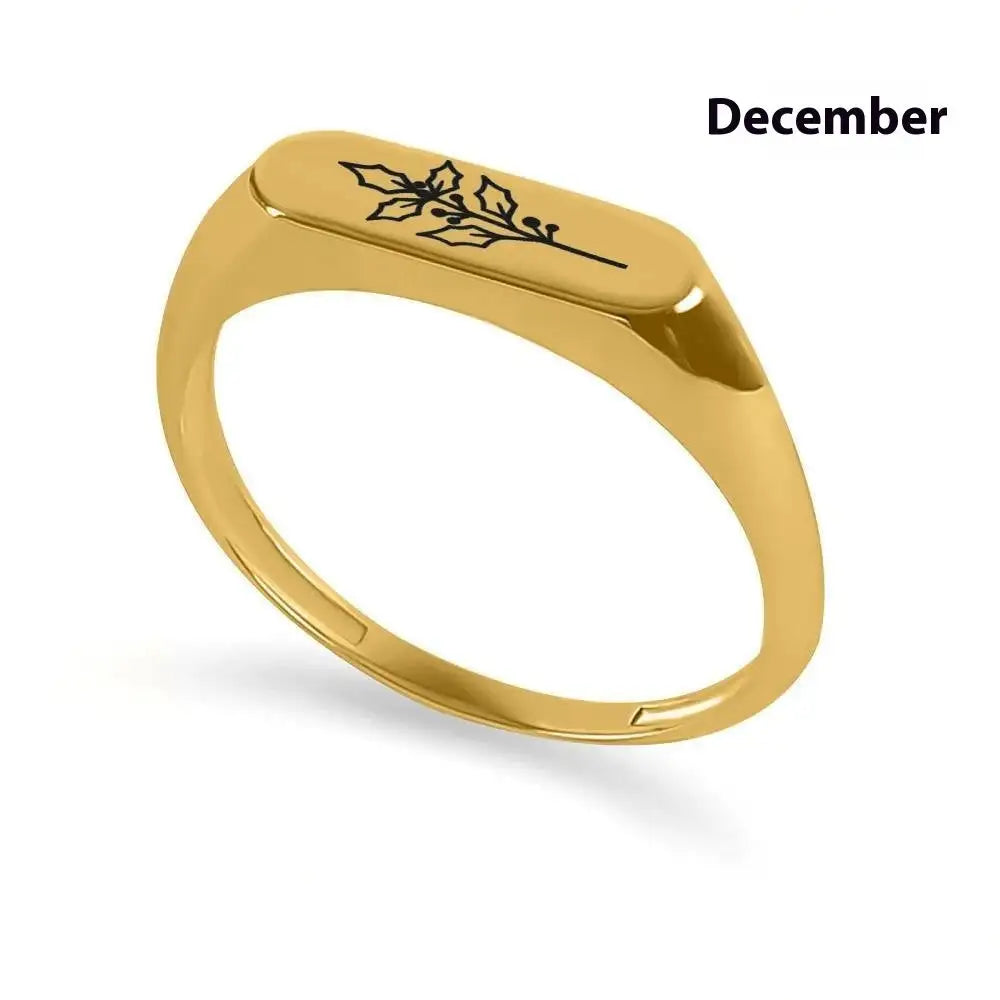 December Flowers And Plants Ring Stainless Steel Creative