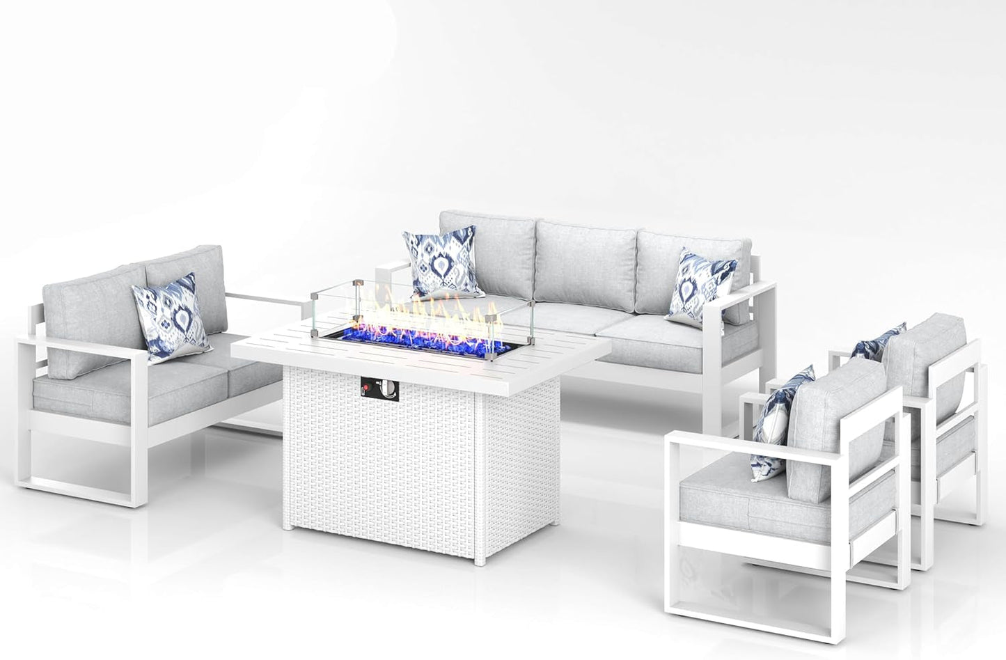 5 Piece Modern Aluminum Patio Set With Fire Pit Table