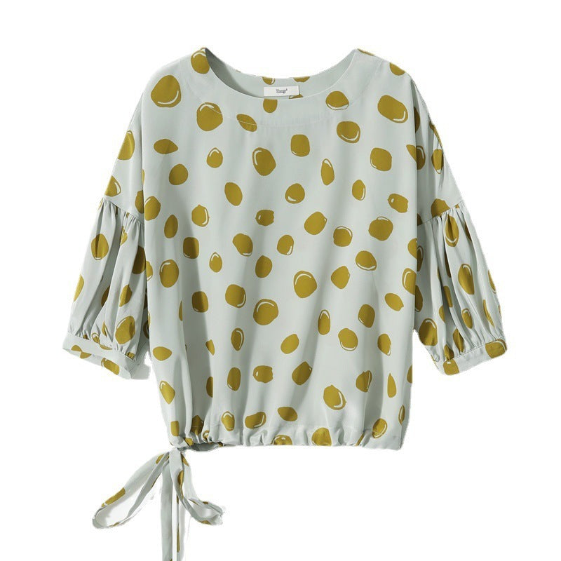 Elegant Retro Romantic Bubble Print Lantern Sleeve Shirt Top