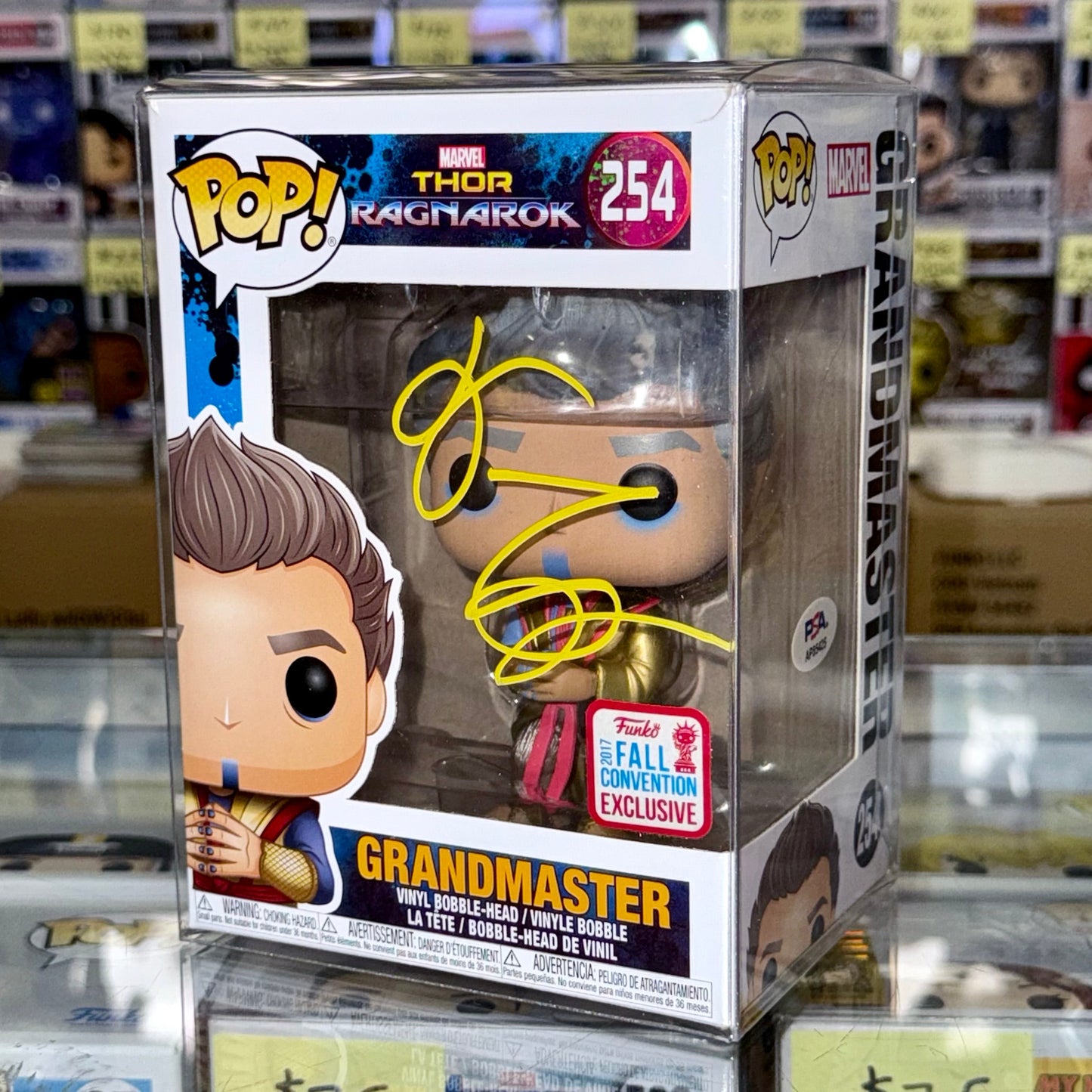 Jeff Goldblum Signed Thor Ragnorak Grandmaster NYCC Vaulted Exclusive Funko Pop! #254 With PSA COA