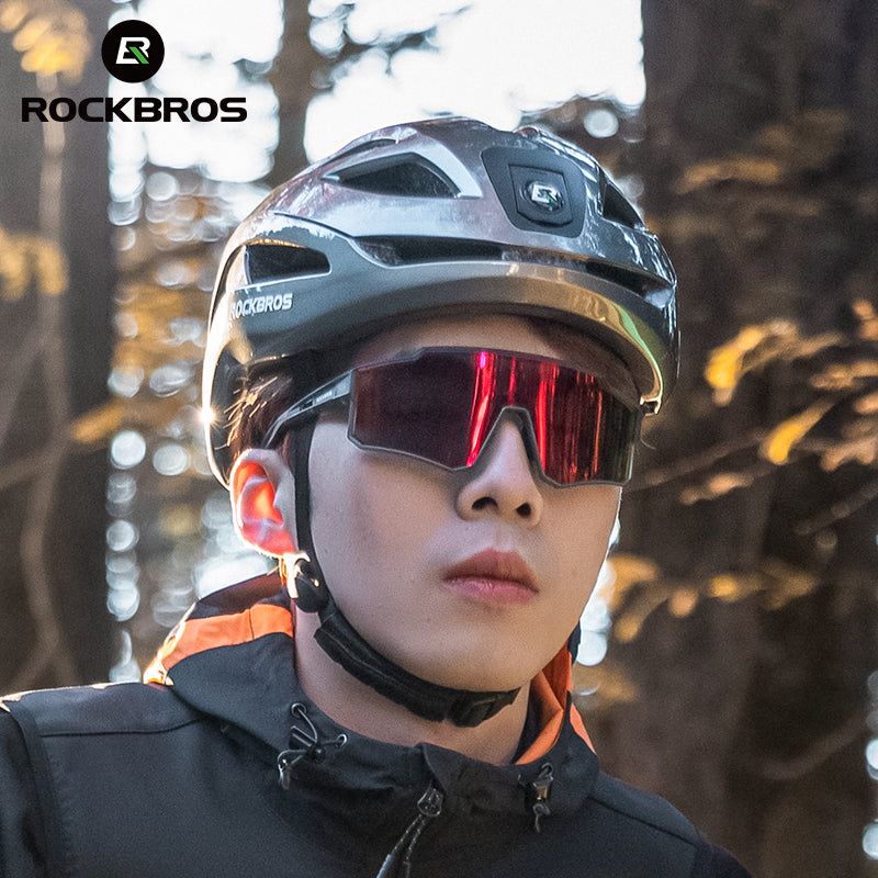 ROCKBROS Safety Warning Helmet with Built-In Lights and Adjustable Fit