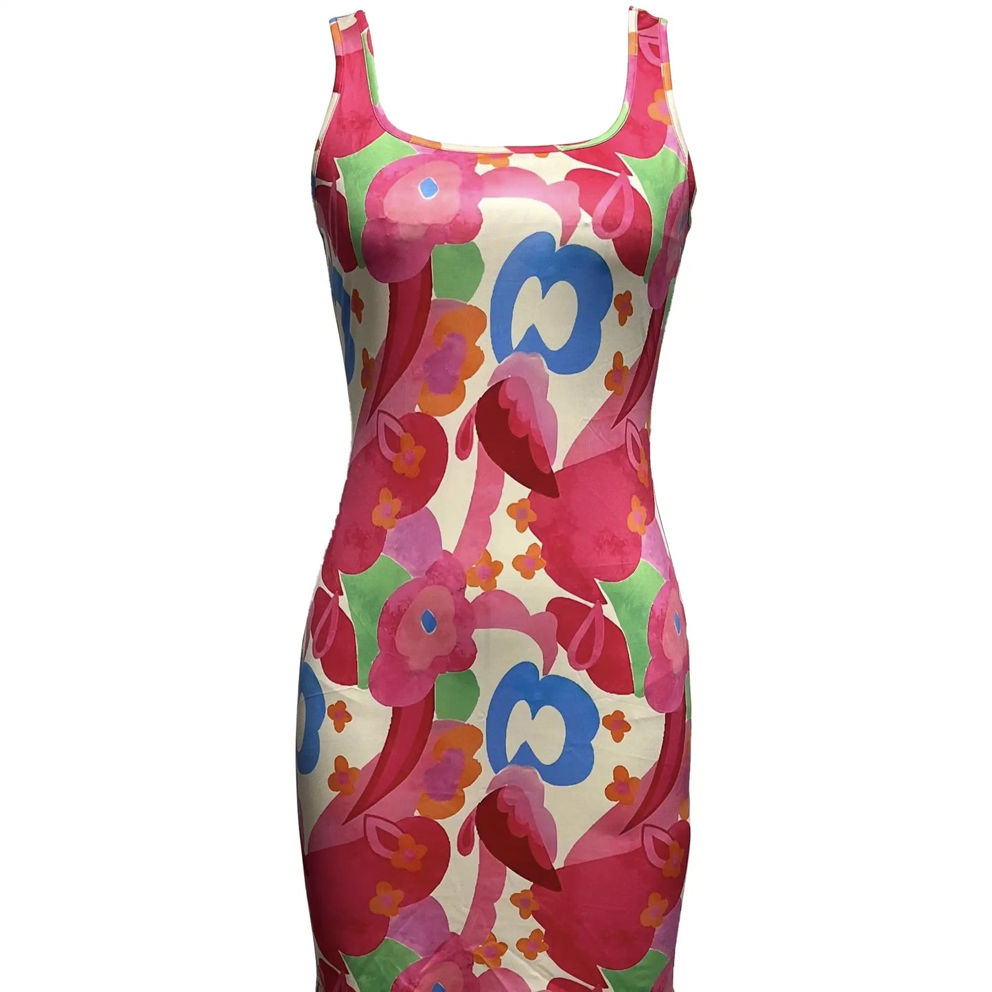 Ladies' Casual Printed Dress With Waist Cinching To Show Off Figure, U-neck Vest, Hip Hugging Dress