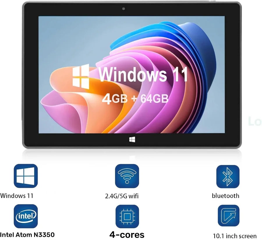 WINDOWS 11 Tablet PC 10.1 INCH 4GB DDR RAM 64GB ROM N3350 CPU 1920 x 1200 IPS Screen WIFI Quad Core Dual Camera HDMI-Compatible