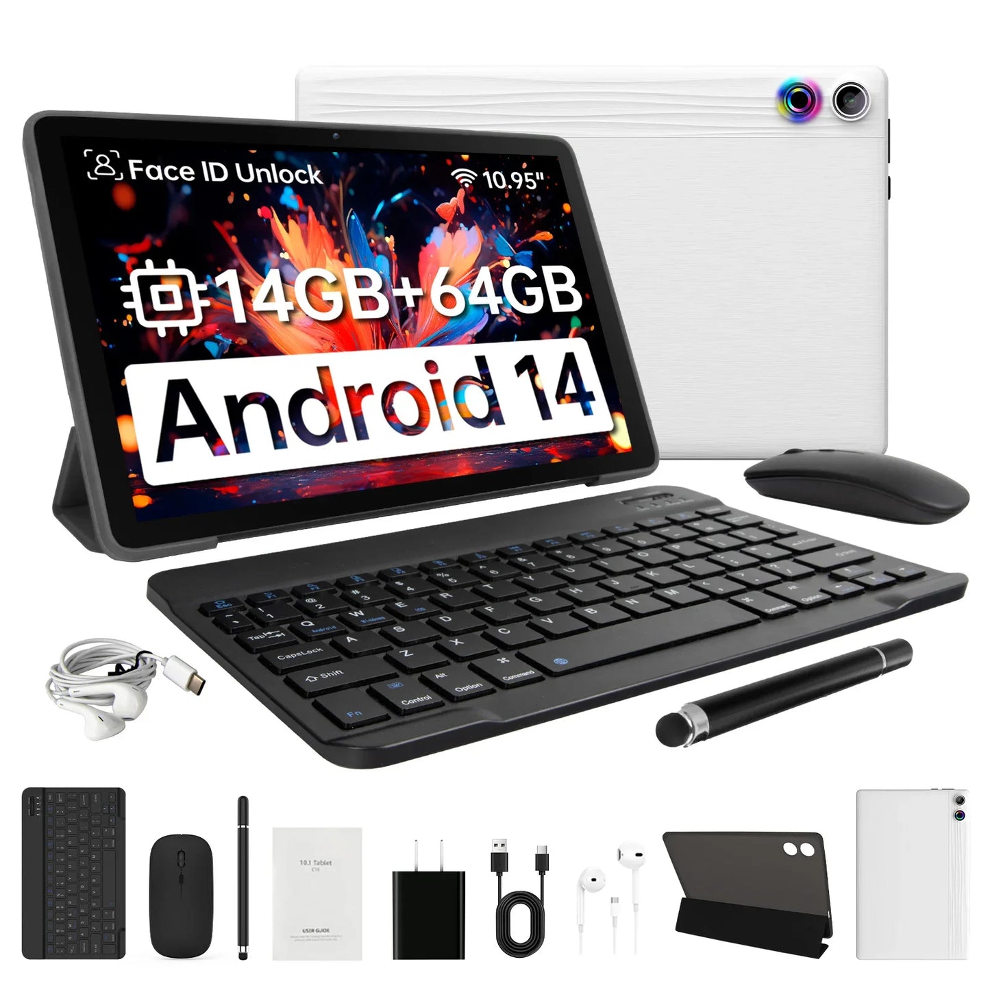 A7L 10.1 Inch Android14 Tablet 14GB RAM 64GB ROM Octa-Core Processor HD IPS WiFi Protective Case Pen Keyboard Mouse Headphone PC