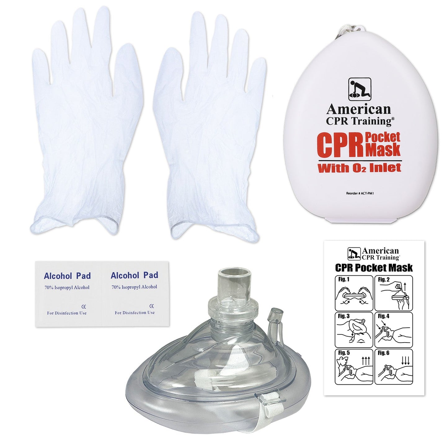 American CPR Pocket Mask, Plastic Case, Adult/Child/Infant with O2 Inlet