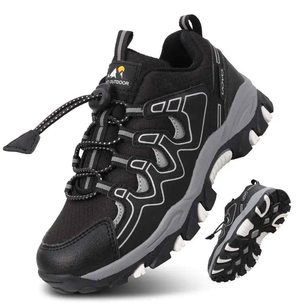 Eggseed Boys Shoes Boys Sneakers Light Weight Outdoor Shoes Non-Slip Boys Water Resistant Hiking Shoes Rubber Children Casual Shoes Breathable FitnessBig Kids Shoes Size 7 Black Silver