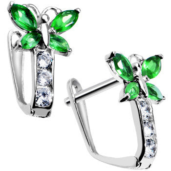 14k White Gold Butterfly May Birthstone Leverback Earrings