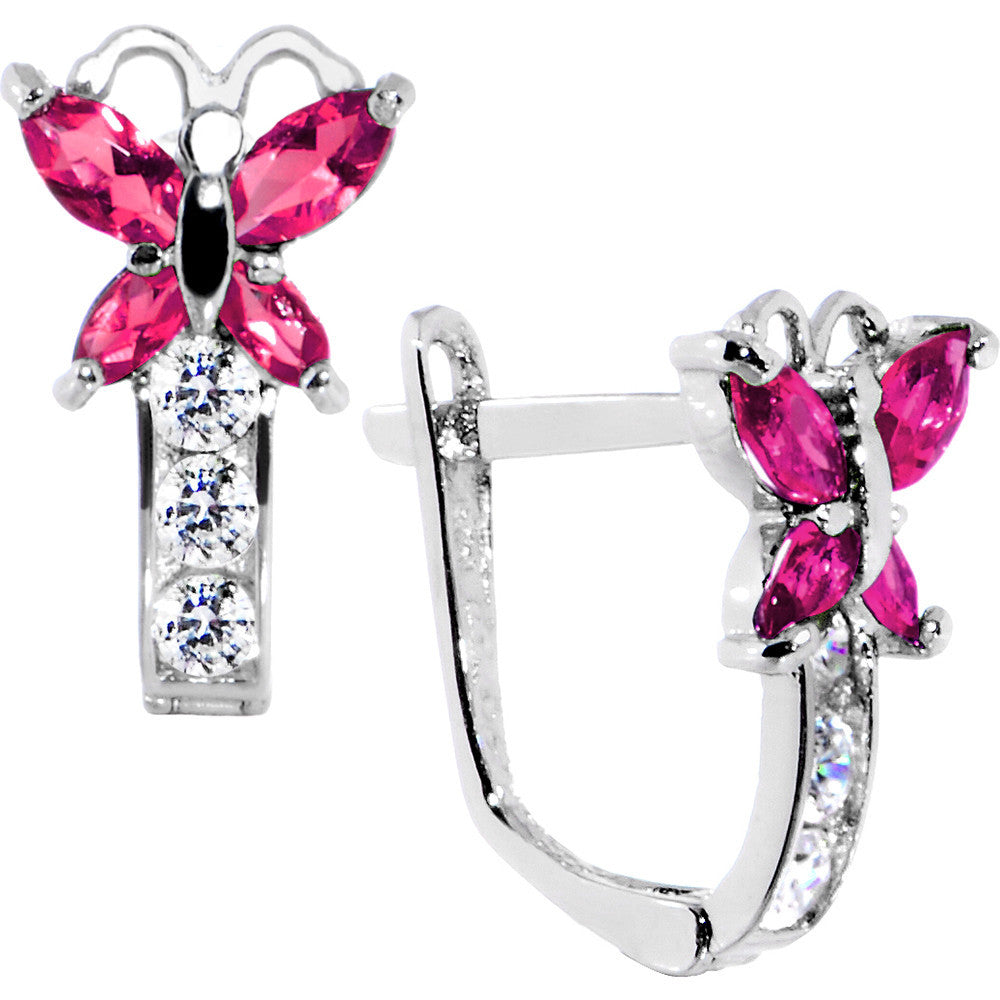 14k White Gold Butterfly July Birthstone Leverback Earrings