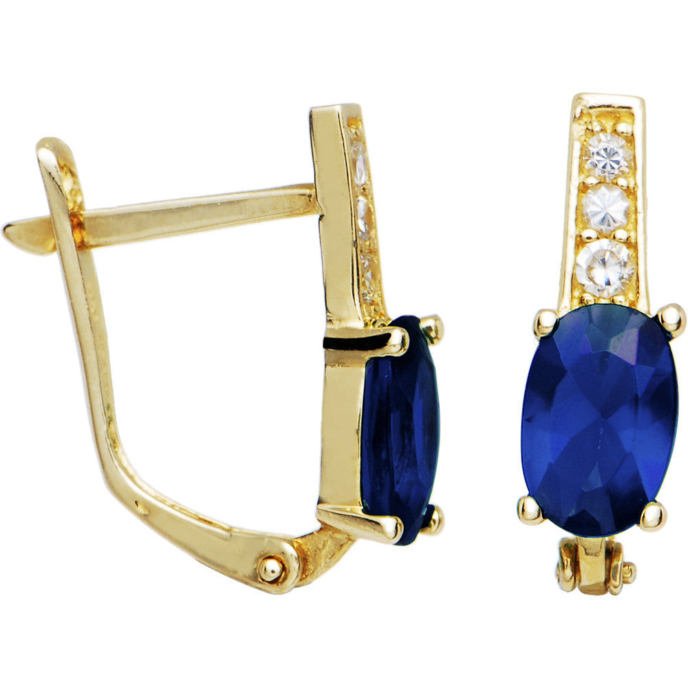 14k Yellow Gold CZ September Birthstone Leverback Earrings