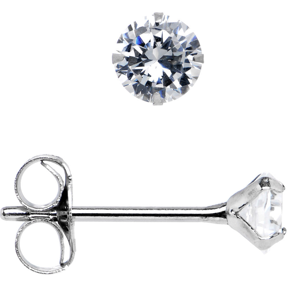 14k White Gold .10ct Cubic Zirconia Round Earrings