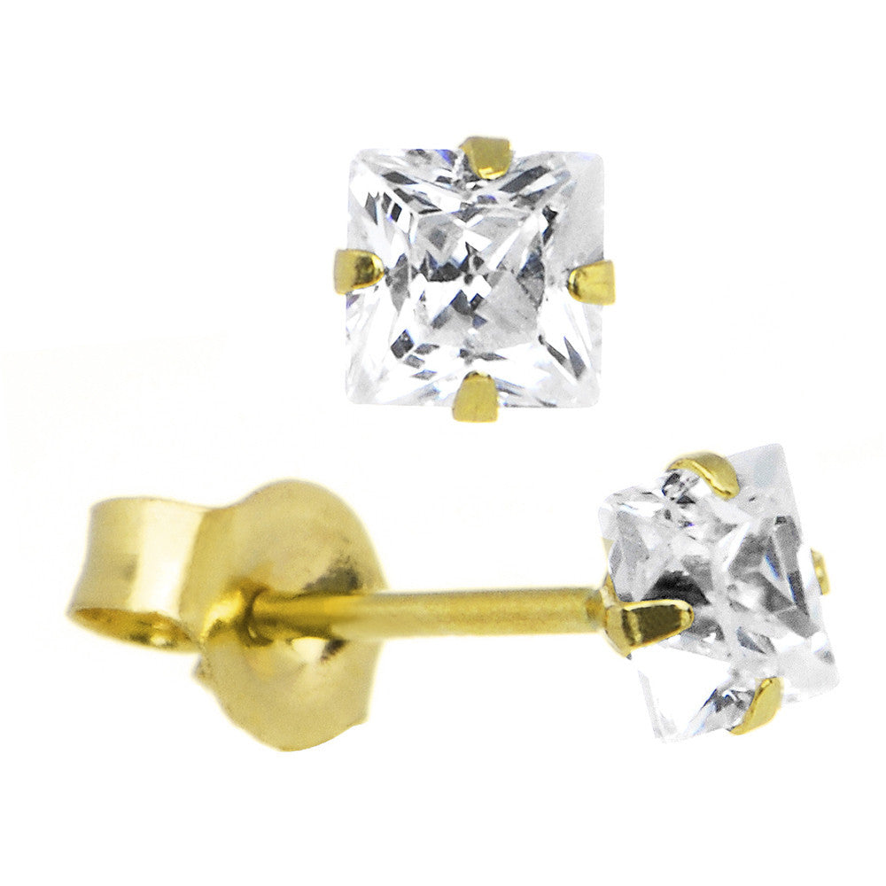 14k Yellow Gold .03 ct Cubic Zirconia Square Earrings