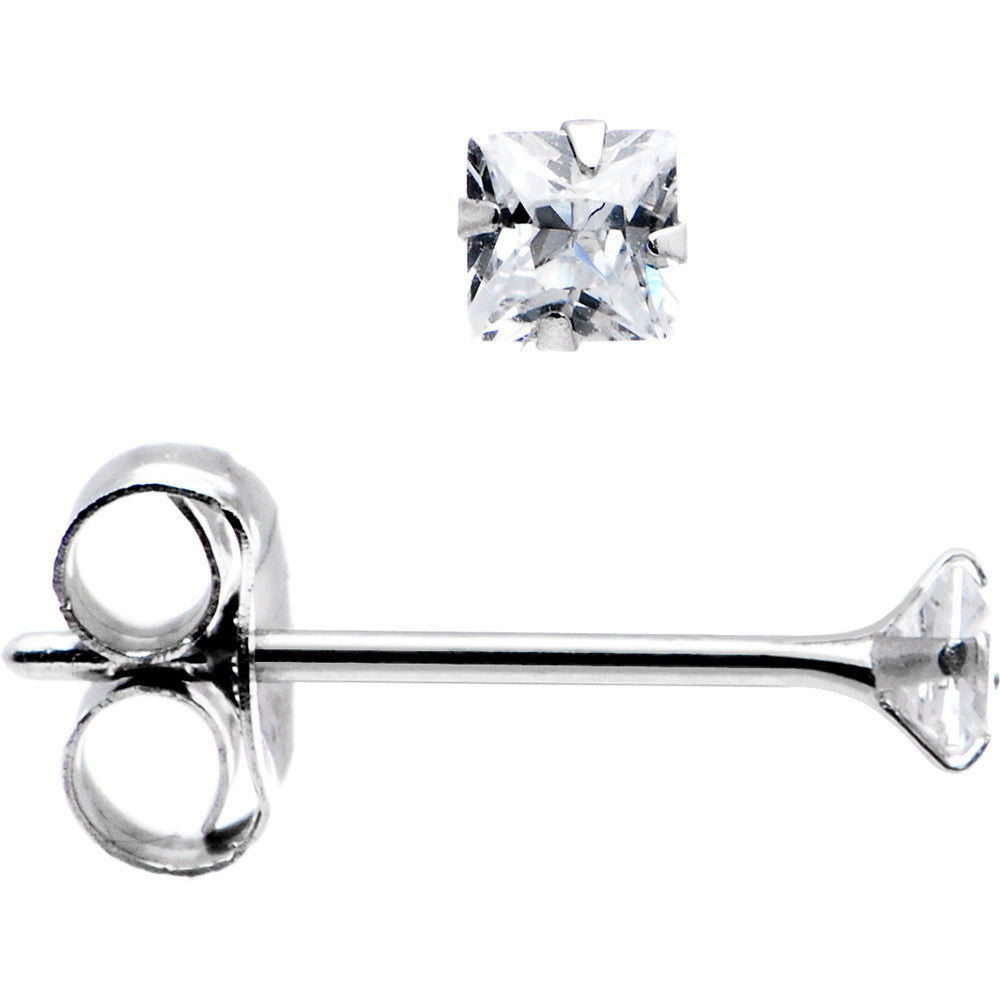 14k White Gold .03 ct Cubic Zirconia Square Earrings