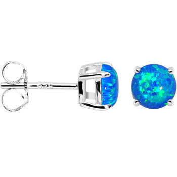 6mm Blue Round Sterling Silver Synthetic Opal Stud Earrings