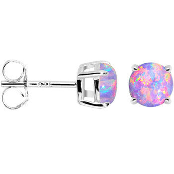 6mm Multi Round Sterling Silver Synthetic Opal Stud Earrings