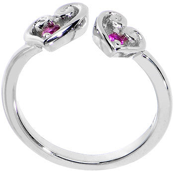 925 Sterling Silver Red CZ Dual Heart Toe Ring
