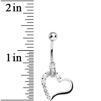 925 Sterling Silver Cubic Zirconia Hollow Heart Charm Belly Ring